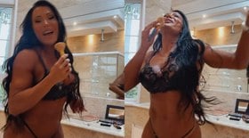 Gracyanne surge de lingerie e manda suposta indireta a Belo; vídeo