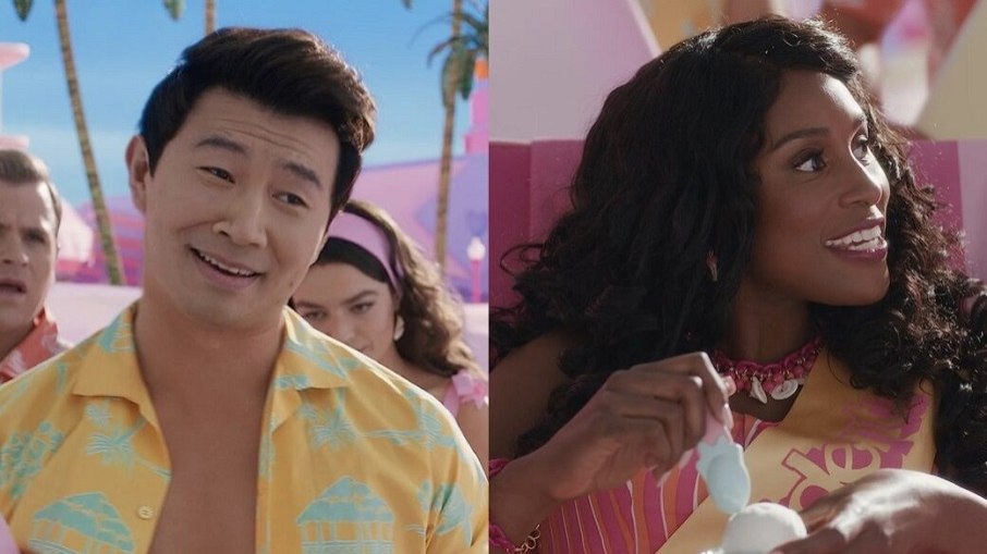 Simu Liu e Issa Rae em cenas do filme 'Barbie' que estreia no Brasil no dia 20 de julho de 2023