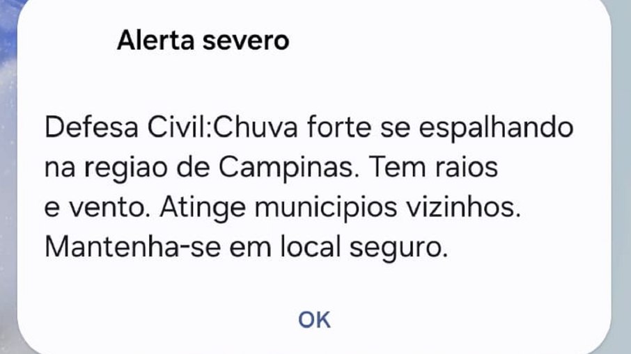 Alerta severo enviado pela Defesa Civil no início da noite de 28 de janeiro