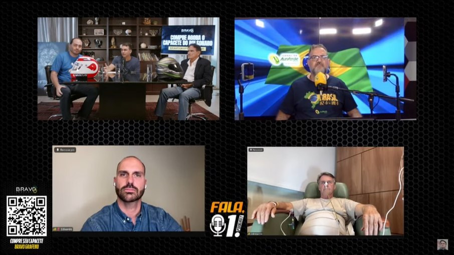 Jair Bolsonaro participou de uma live com os filhos sobre a divulgação de um capacete Jair Bolsonaro participou de uma live com os filhos sobre a divulgação de um capacete
