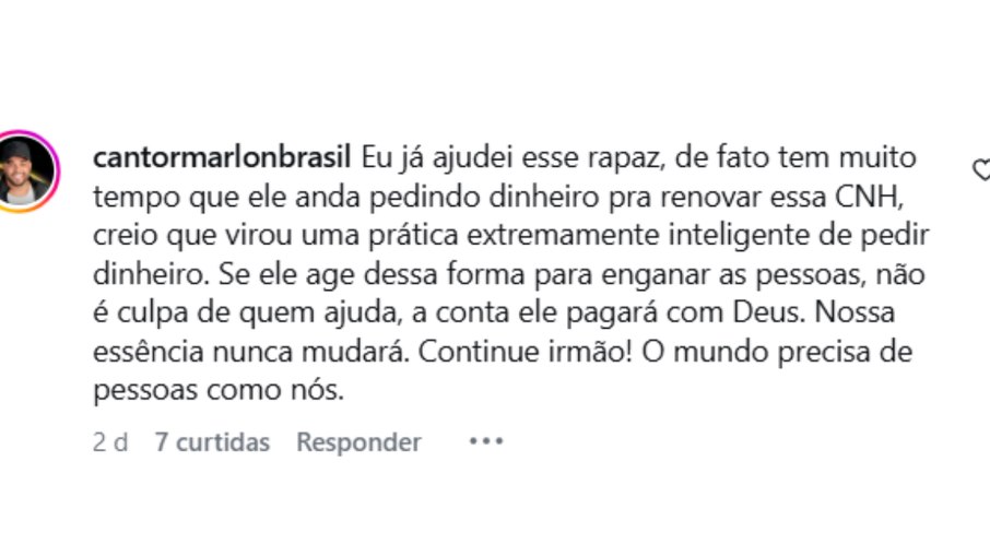 Cantor Marlon também desabafou