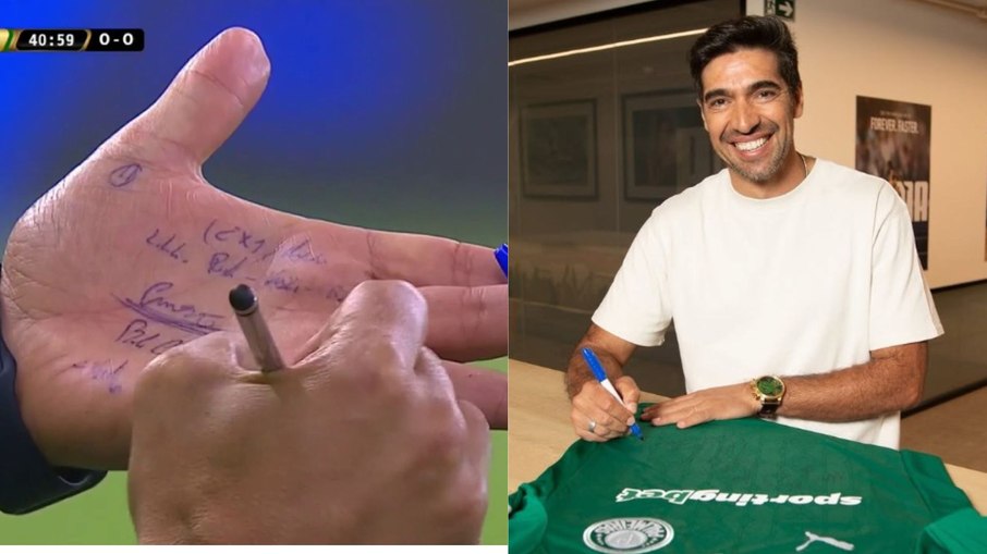 Abel Ferreira tem o hábito de escrever nas mãos em jogos do Palmeiras Abel Ferreira tem o hábito de escrever nas mãos em jogos do Palmeiras