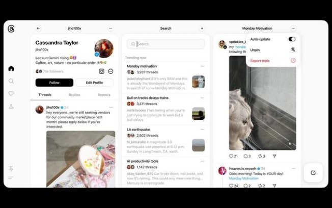 Threads testa feed com colunas estilo TweetDeck na versão web