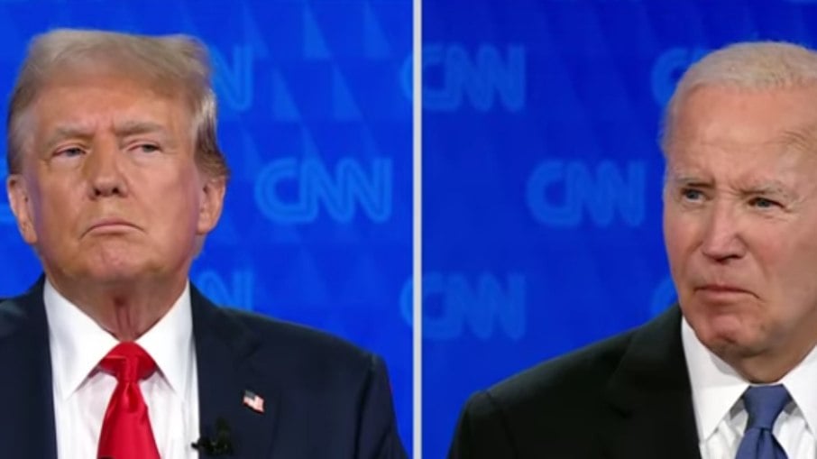 Donald Trump e Joe Biden em primeiro debate das eleições presidenciais de 2024 nos EUA