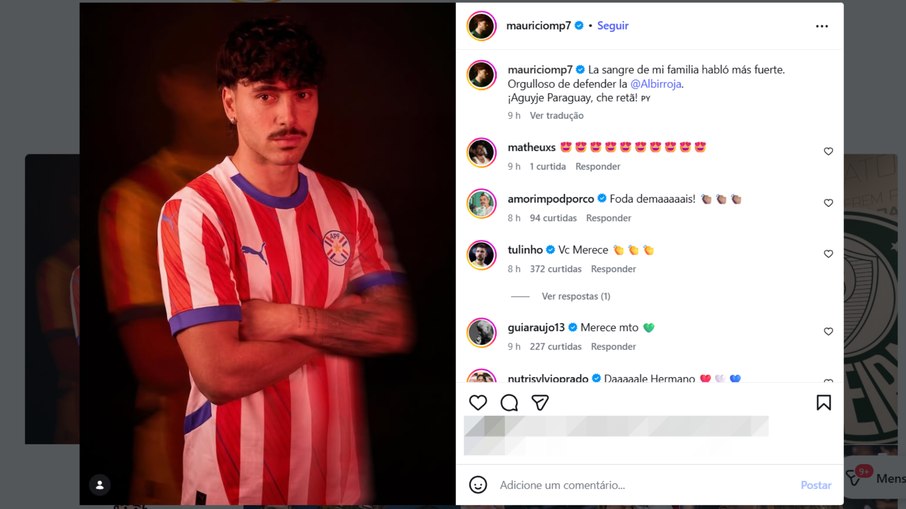 Maurício, do Palmeiras, celebra 1ª convocação pelo Paraguai