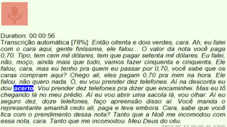 Em todas as ocasiões identificadas, os policiais civis teriam solicitado a Thiago valores correspondentes a 70% do total estimado das cargas. Em todas as ocasiões identificadas, os policiais civis teriam solicitado a Thiago valores correspondentes a 70% do total estimado das cargas.