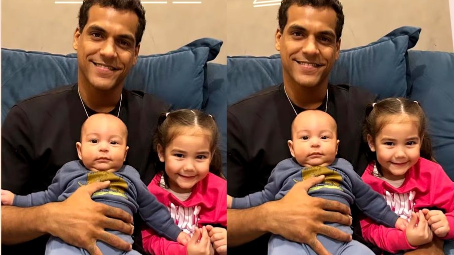 Marcello Melo Jr. com os filhos Joaquim e Maya