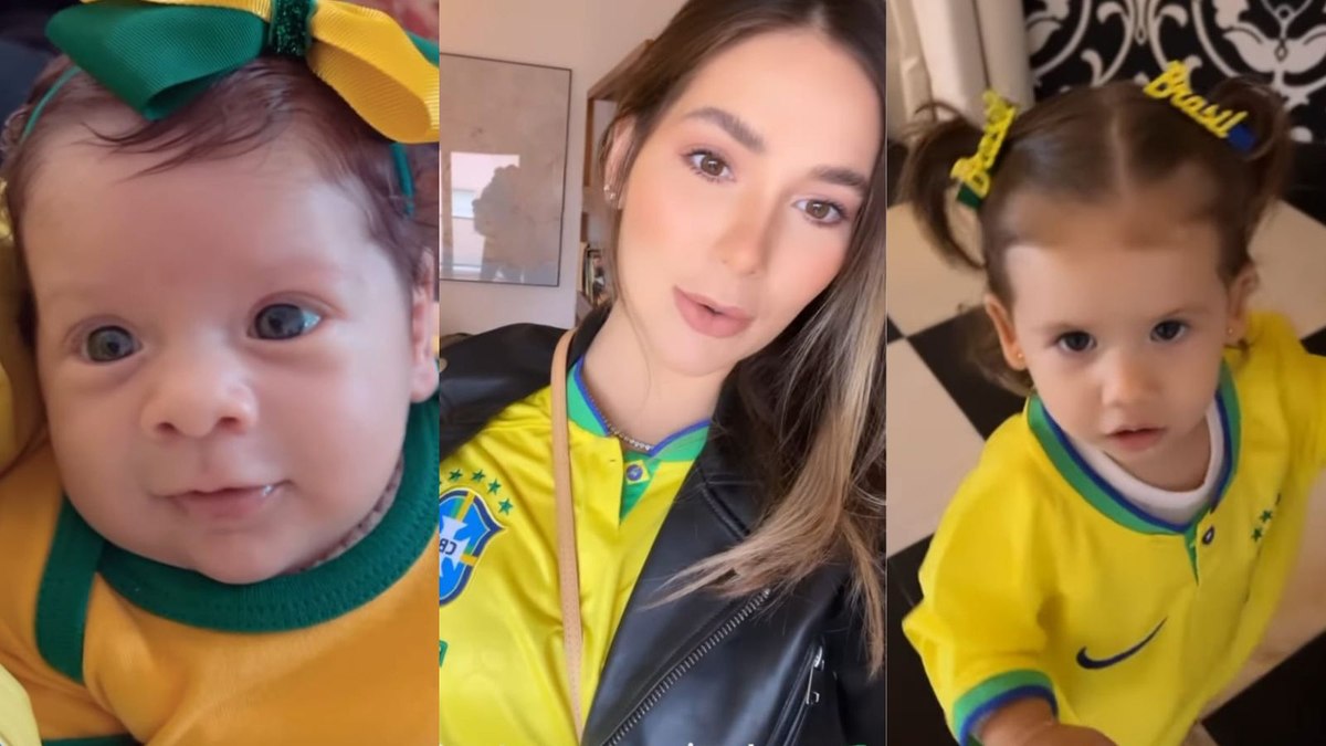 Virginia Fonseca mostrou as filhas Maria Flor e Maria Alice na torcida pelo Brasil na Copa do Mundo