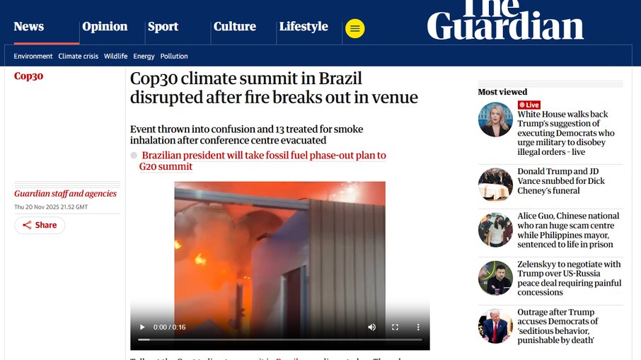 O The Guardian destacou os compromissos que deixaram de acontecer devido o incêndio.