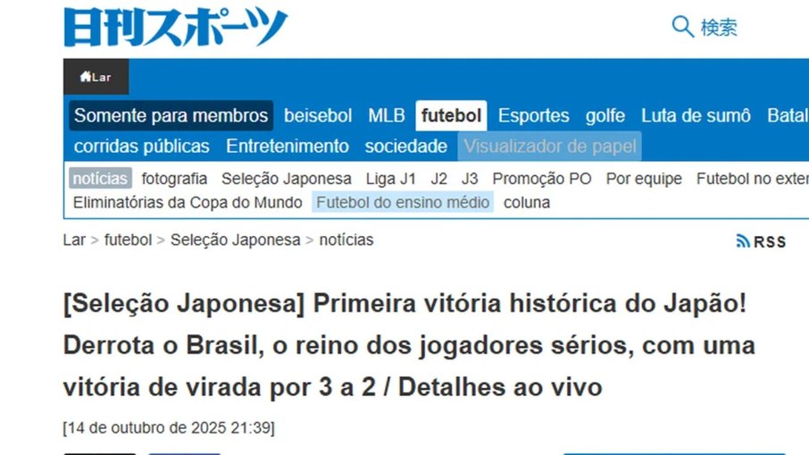 Nikkan Sports, do Japão, destacou a vitória do país Nikkan Sports, do Japão, destacou a vitória do país