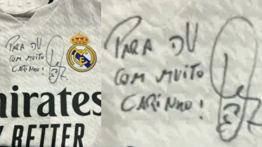 Camisa autografada de Vini Jr. dada a Daniel Vorcaro Camisa autografada de Vini Jr. dada a Daniel Vorcaro