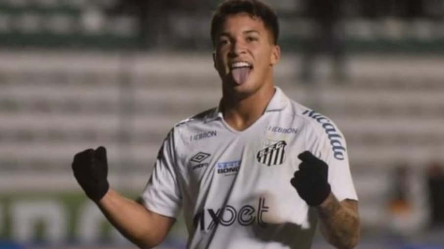Marcos Leonardo comemora após marcar o gol da virada do Santos