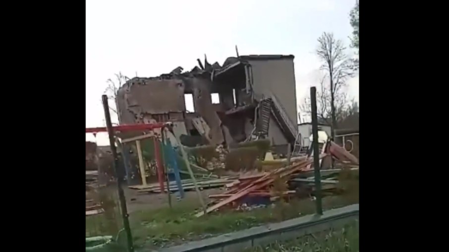 Creche destruída na Ucrânia