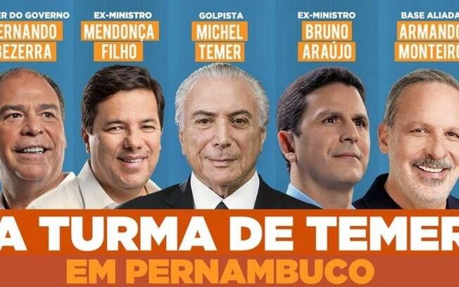 Peça publicitária com referência à 'turma de Temer' em Pernambuco