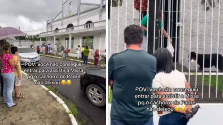 Cachorro impede entrada de fiéis na missa e viraliza