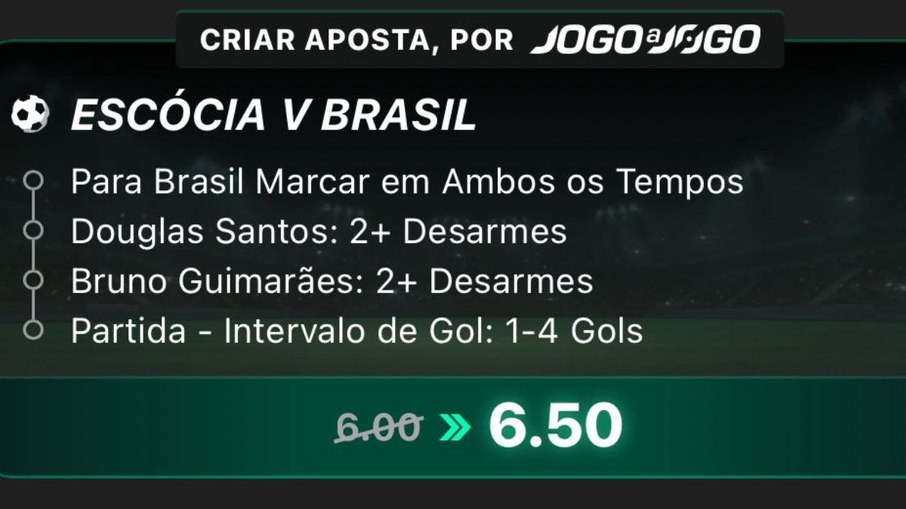 Aposta combinada para Escócia x Brasil na bet365