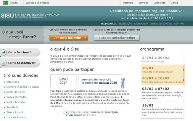 Resultados do Sisu podem ser acessados no site do ministério; seleção é feita com base nas notas do Enem