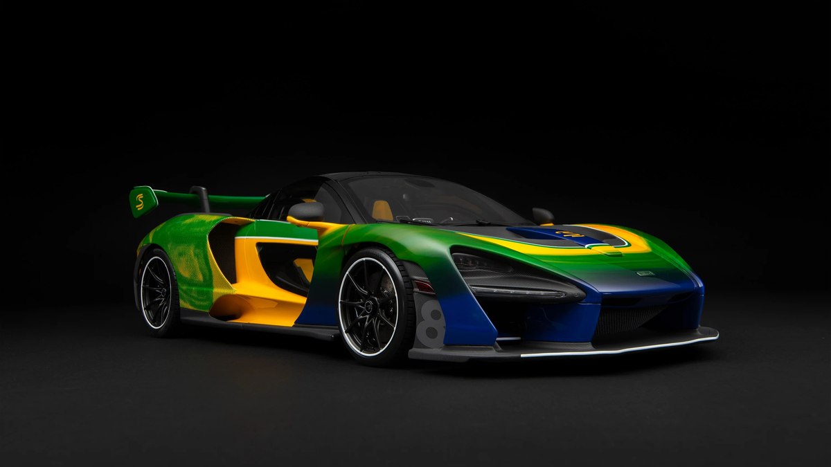 McLaren Senna com pintura Senna sempre em miniatura 1:8