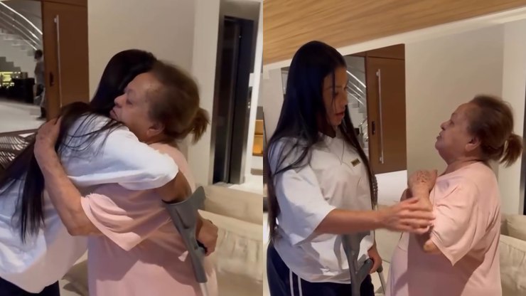 Gracyanne Barbosa ganha alta e é recebida pela mãe de Belo