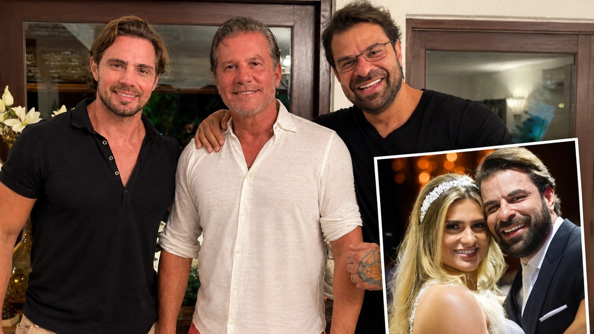 Daniel e Henrique Vorcaro com Fabiano Zettel, no destaque, com a esposa Natália Vorcaro