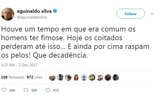 Tweet Aguinaldo Silva