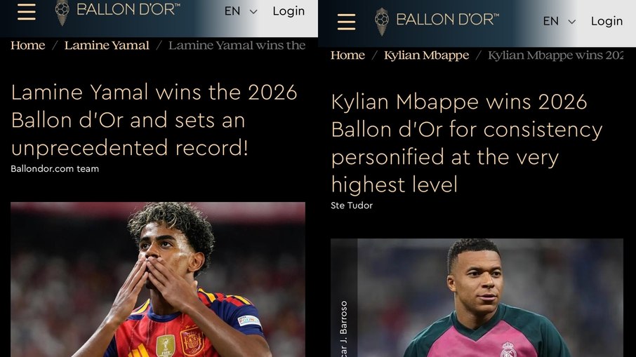 Artigos publicados pela Bola de Ouro sobre Yamal e Mbappé Artigos publicados pela Bola de Ouro sobre Yamal e Mbappé