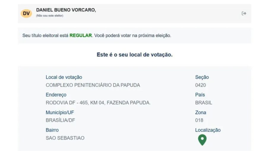 Local de votação de Daniel Vorcaro Local de votação de Daniel Vorcaro