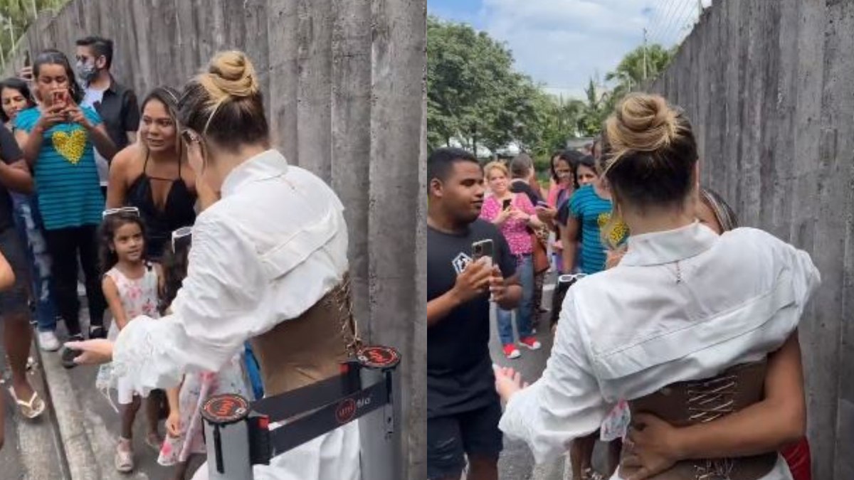 Bruna Griphao reúnem fãs na porta dos Estúdios Globo para sessão de fotos