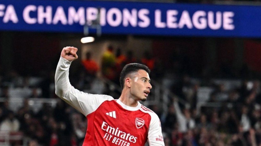 Martinelli comemora gol marcado na Champions League Martinelli comemora gol marcado na Champions League