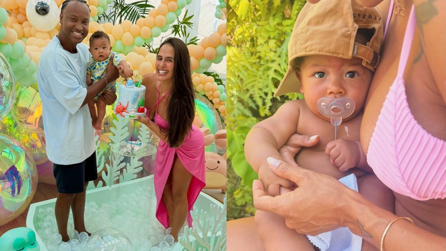 Carol Peixinho e Thiaguinho com o primeiro filho