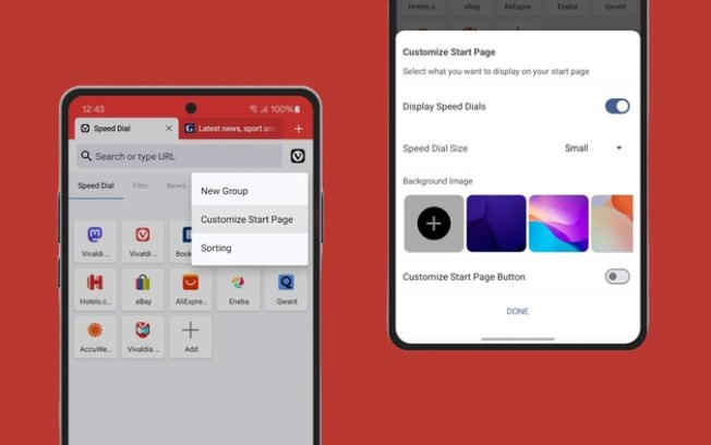 Vivaldi deixa você personalizar a tela inicial no celular