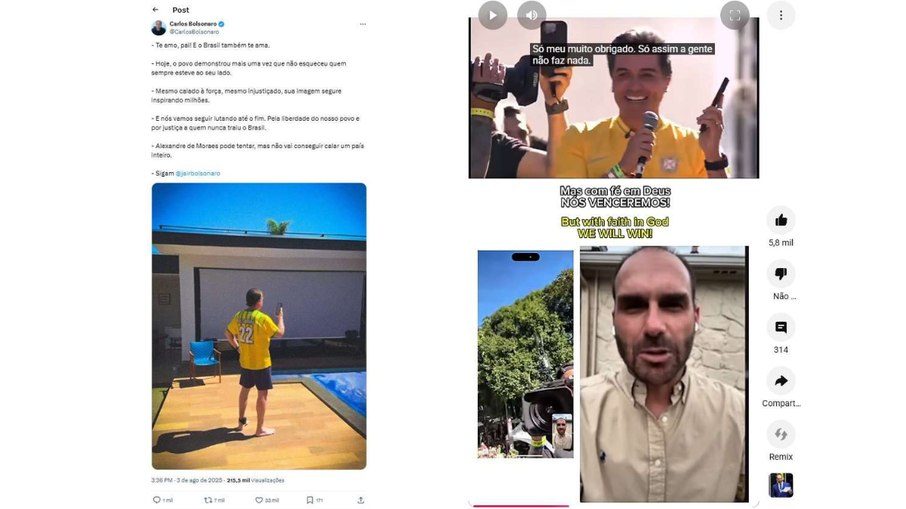 Postagem de Carlos Bolsonaro (PL) e vídeo de Eduardo Bolsonaro (PL)