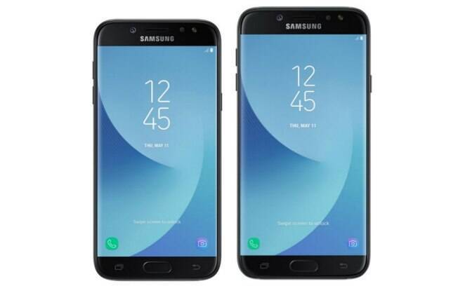 Galaxy J5 Pro tem de 5,2 polegadas e o J7 Pro, de 5,5 polegadas; nos dois casos, visor é Full HD