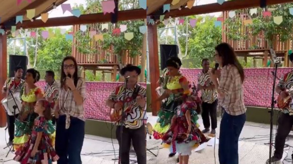 Ivete Sangalo canta na festa junina da escola das filhas