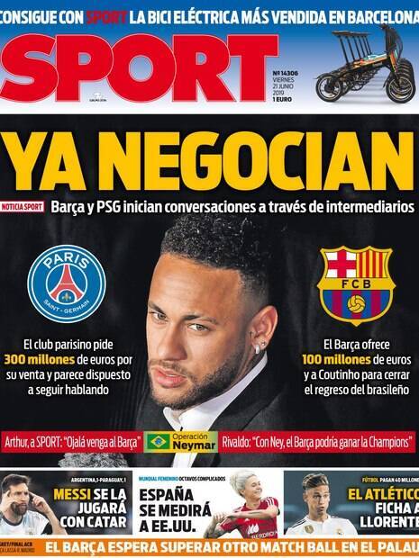 Capa do Sport com a negociação por Neymar