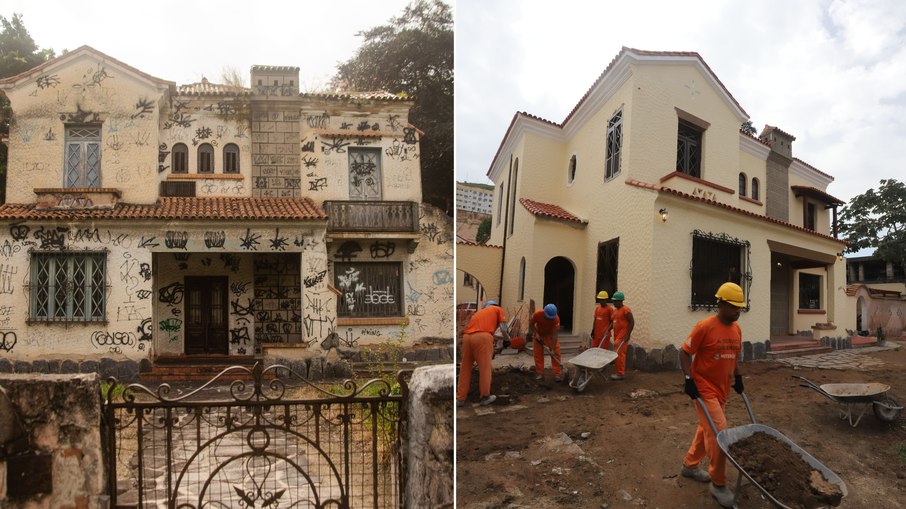 Antes e depois do 1º centro cultural com homenagem a Cauby