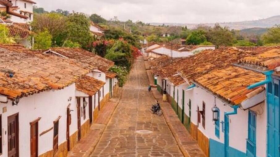 O pequeno vilarejo de Barichara tem ruas de pedra e casas do período colonial.
