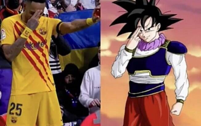 Personagem na goleada do Barcelona, Aubameyang homenageia Goku nas redes sociais