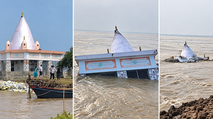 Templo de Shiva desabou no Rio Ganges
