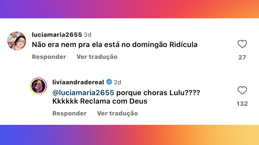 Lívia Andrade no perfil do 'Domingão com Huck' no Instagram