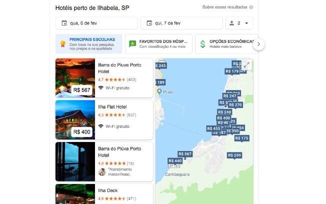 Ferramenta de busca de hotéis do Google reúne diversas informações em uma única tela Ferramenta de busca de hotéis do Google reúne diversas informações em uma única tela