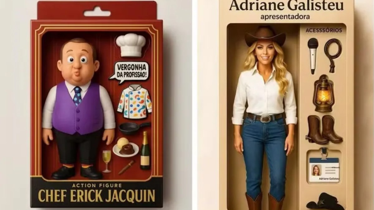 Bonecos detalhados do chef de cozinha Jacquin e da apresentadora Galisteu Bonecos detalhados do chef de cozinha Jacquin e da apresentadora Galisteu