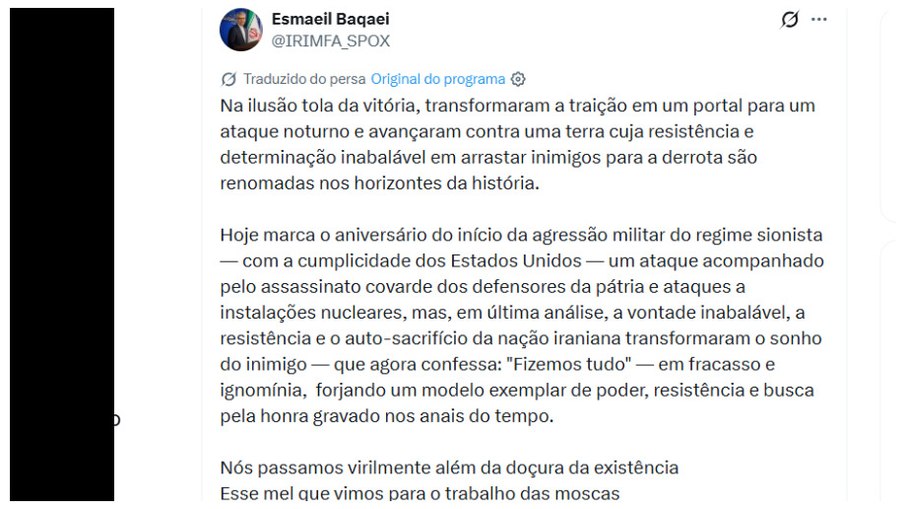 Publicação do porta-voz do governo do Irã, Esmaeil Baqaei