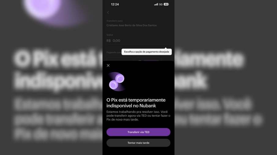 NuBank apresenta instabilidade no Pix