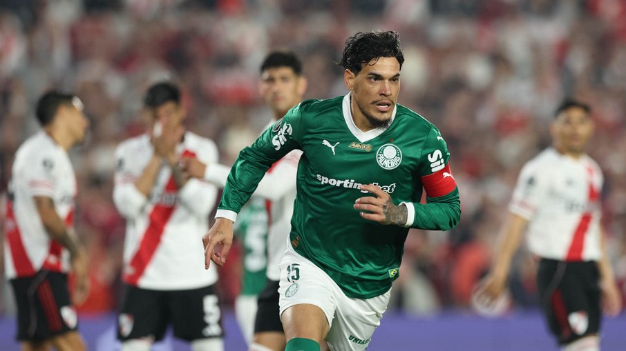 Gustavo Gómez celebra gol contra o River Plate Gustavo Gómez celebra gol contra o River Plate