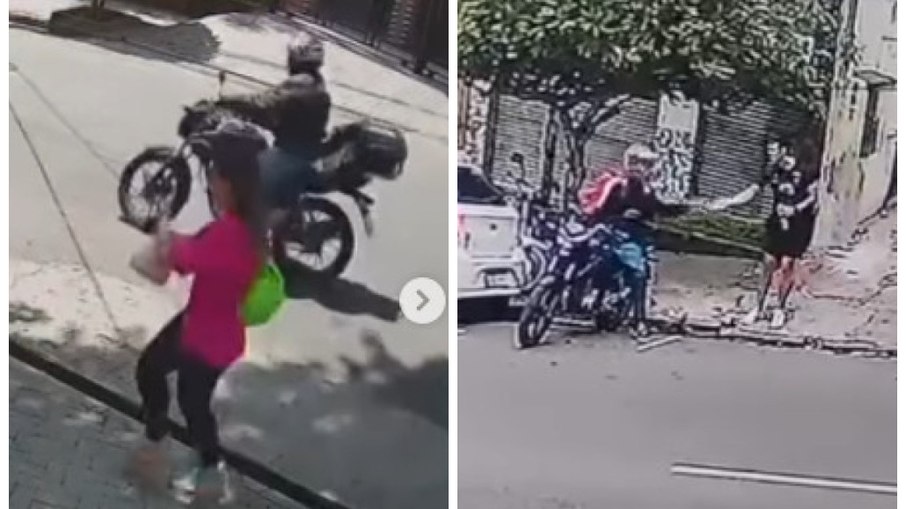 Vítimas sendo abordadas por criminosos de motocicletas Vítimas sendo abordadas por criminosos de motocicletas
