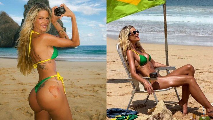 De biquíni, Yasmin Brunet exibe bumbum avantajado e ganha elogios