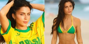 Jade Picon surge com biquíni fininho nas cores do Brasil