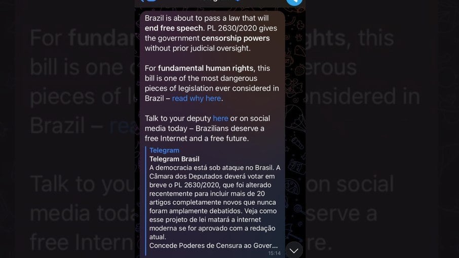 Telegram dispara mensagem para todos os usuários da plataforma