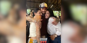 Zé Felipe posa com Ana Castela e a sogra em aniversário